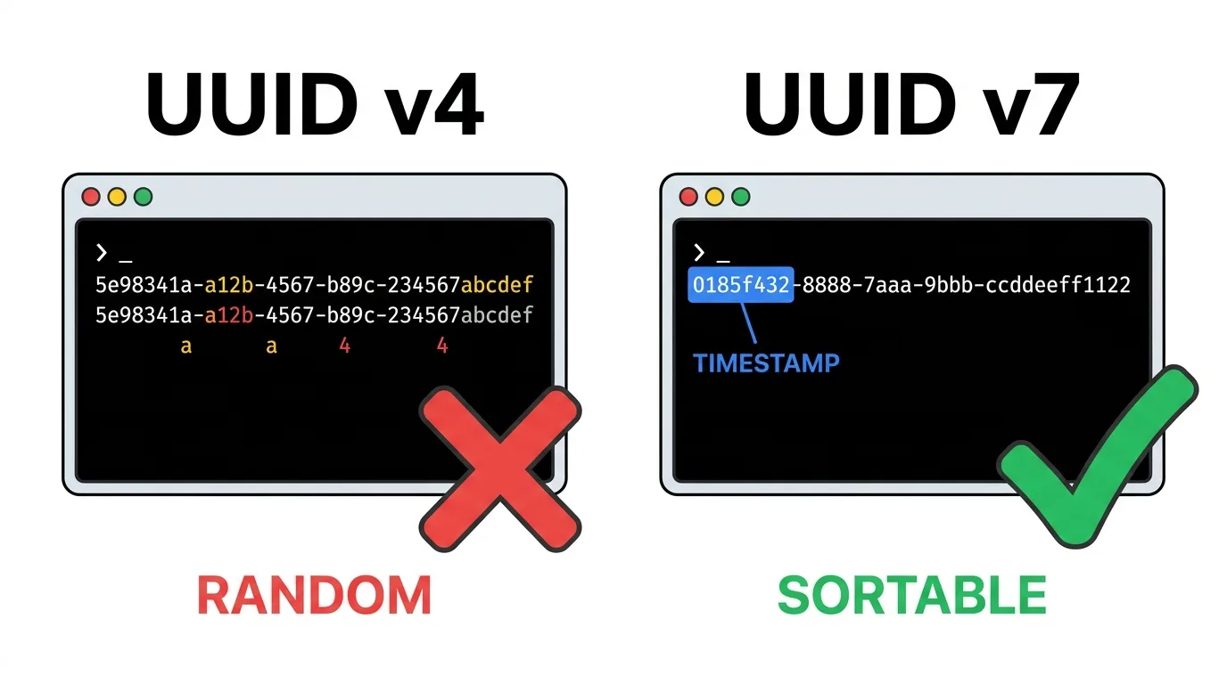UUID v7은 앞부분에 타임스탬프를 담아 시간순으로 정렬된다.